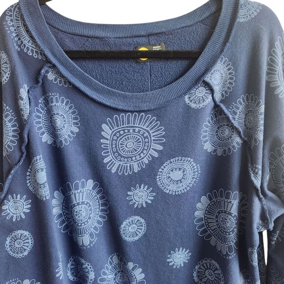 Life Is Good Womens Blue Crewneck Sweatshirt-Raw Seams-AllOverCelestial Print L - Picture 4 of 12